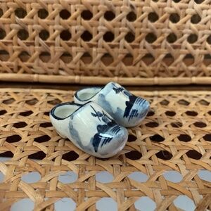 Pair of Miniature Delft Holland Clogs Blue White Ceramic Signed